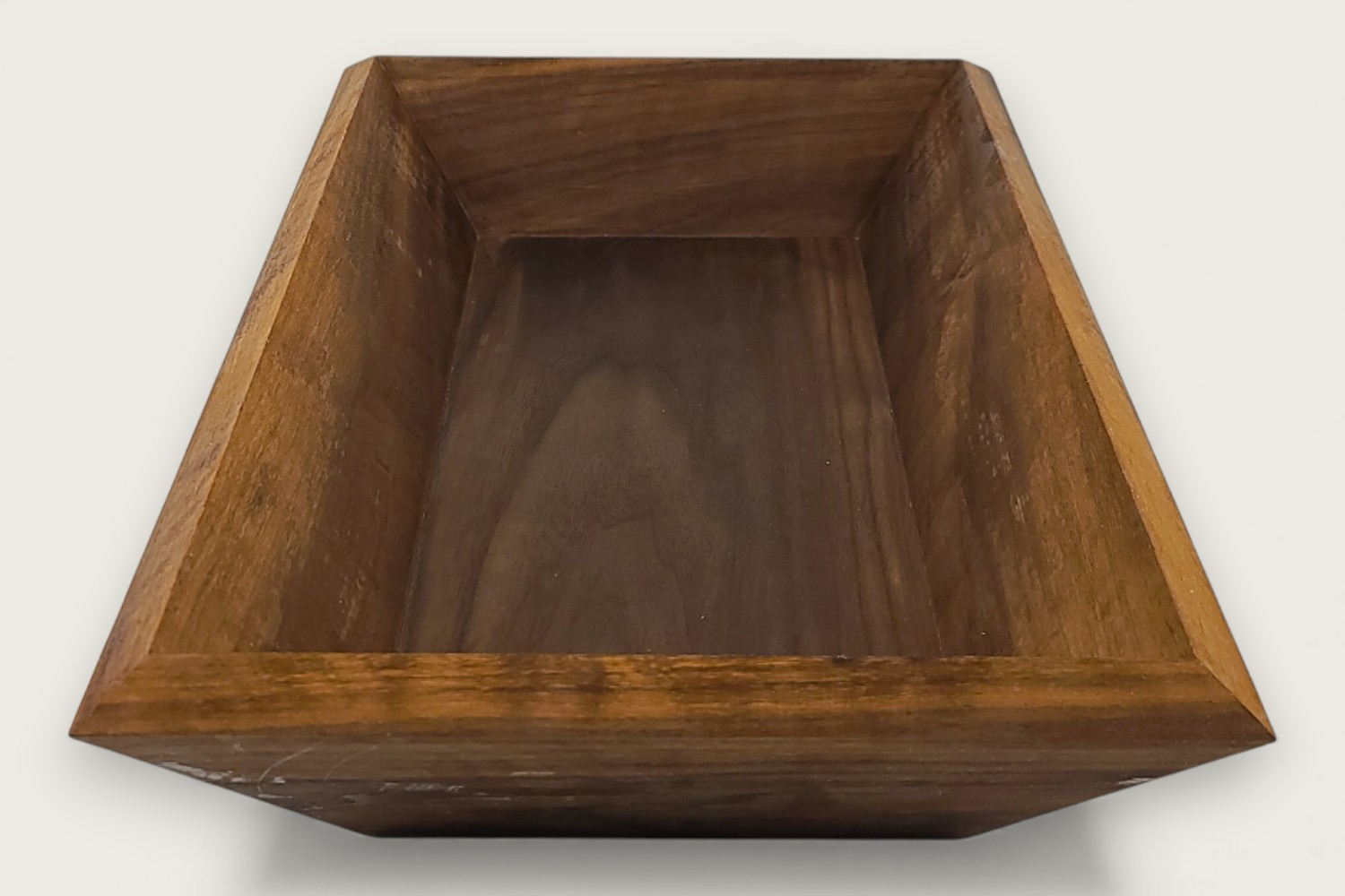 Old Line Classic Walnut Catch-All Bowl with horizontal face grain, rich brown tones, and a rectangular shape.